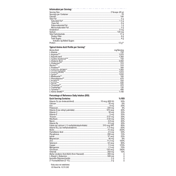 UltraGI Replenish Chocolate Supplement Facts Label