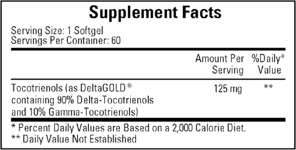 Annatto Tocotrienols 125 mg Supplement Facts Label