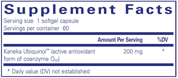 Ubiquinol-QH 200 Mg Supplement Facts Label