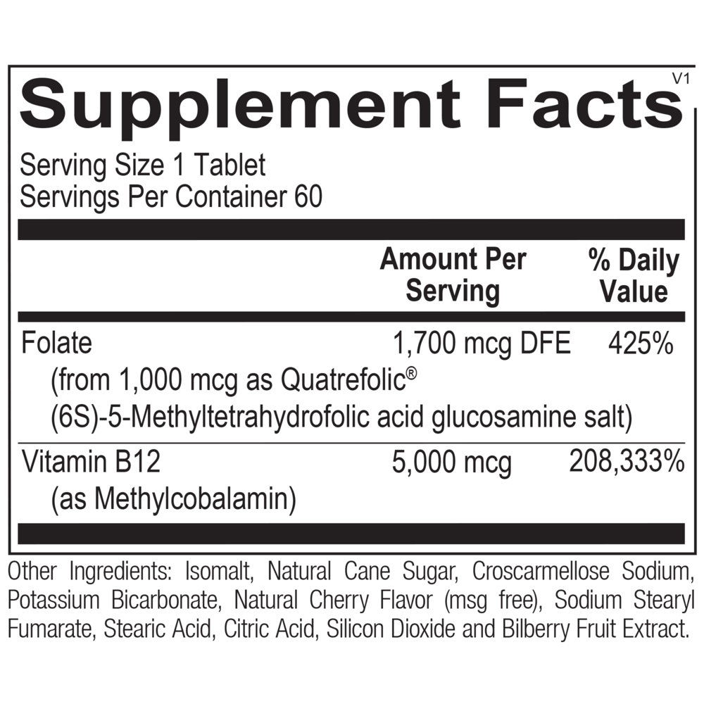 Methyl B12 Supplement Facts Label