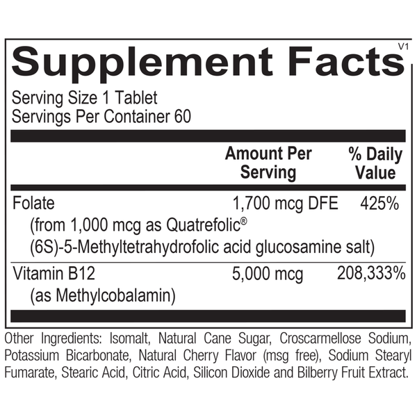Methyl B12 Supplement Facts Label