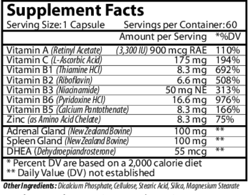 Adrenal Forte Supplement Facts Label