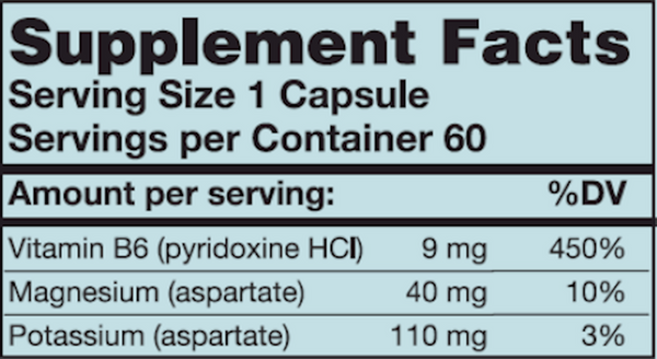 K/Mg Aspartate Supplement Facts Label