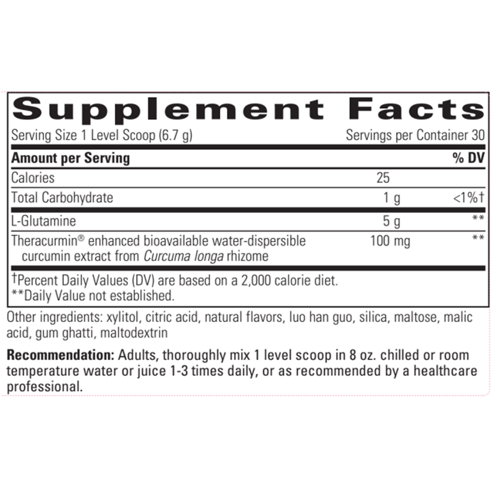 Glutamine Forte Lemon Lime Drink Mix 201g Supplement Facts Label