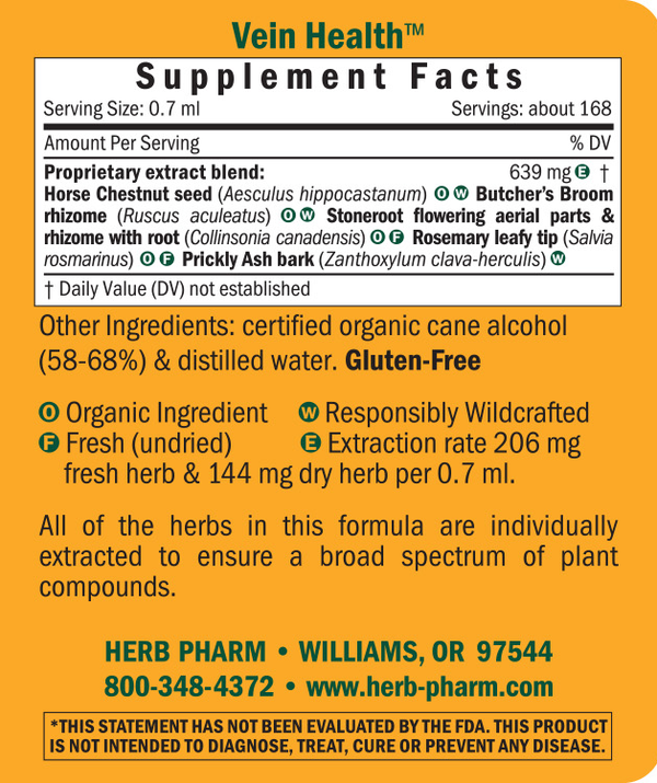 Vein Health Supplement Facts Label