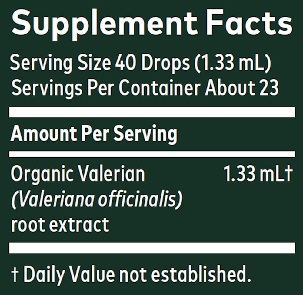Valerian Root Gaia Organics® Supplement Facts Label