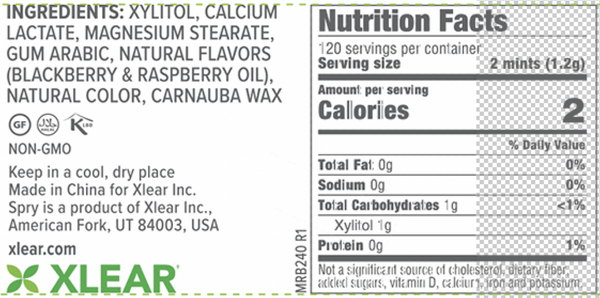Spry Xylitol Mints Berry Blast Supplement Facts Label