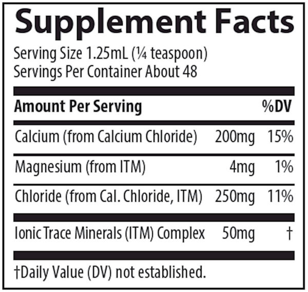 Liquid Ionic Calcium Supplement Facts Label