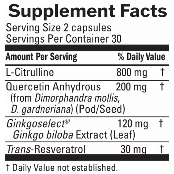 Advanced Blood Flow Supplement Facts Label