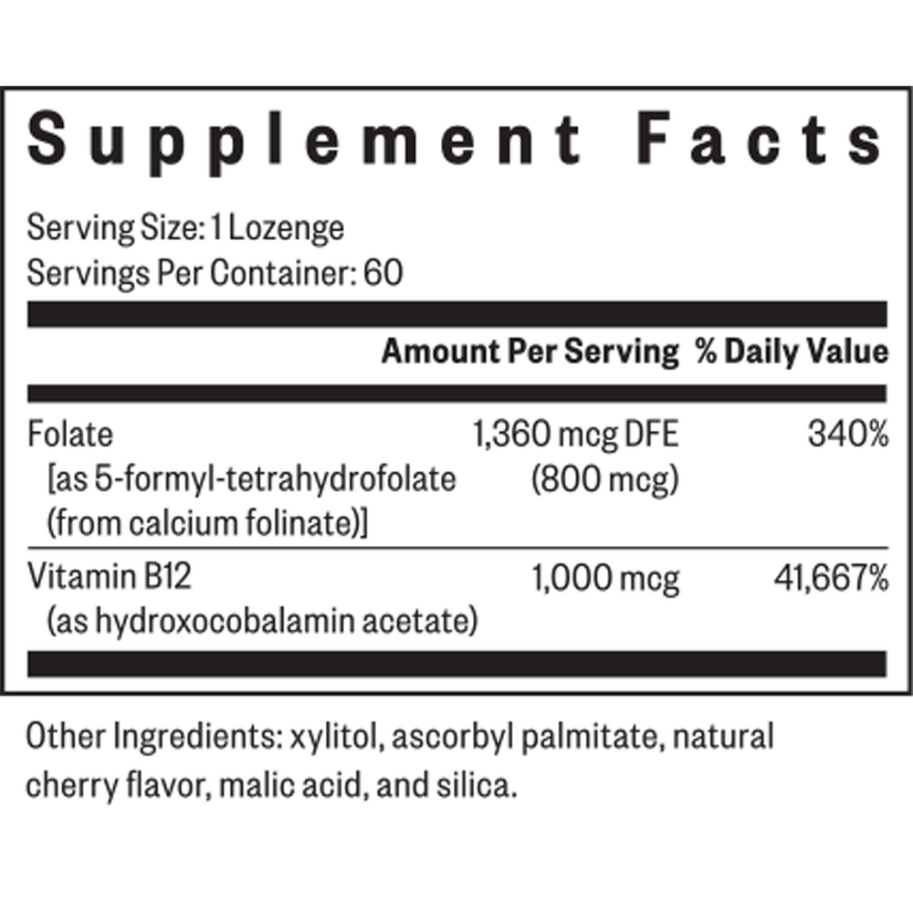 Hydroxo B12 with Folinic Acid Supplement Facts Label