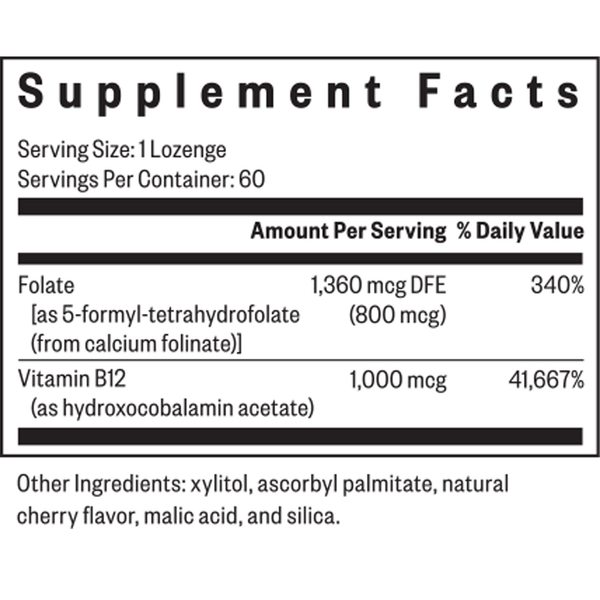 Hydroxo B12 with Folinic Acid Supplement Facts Label