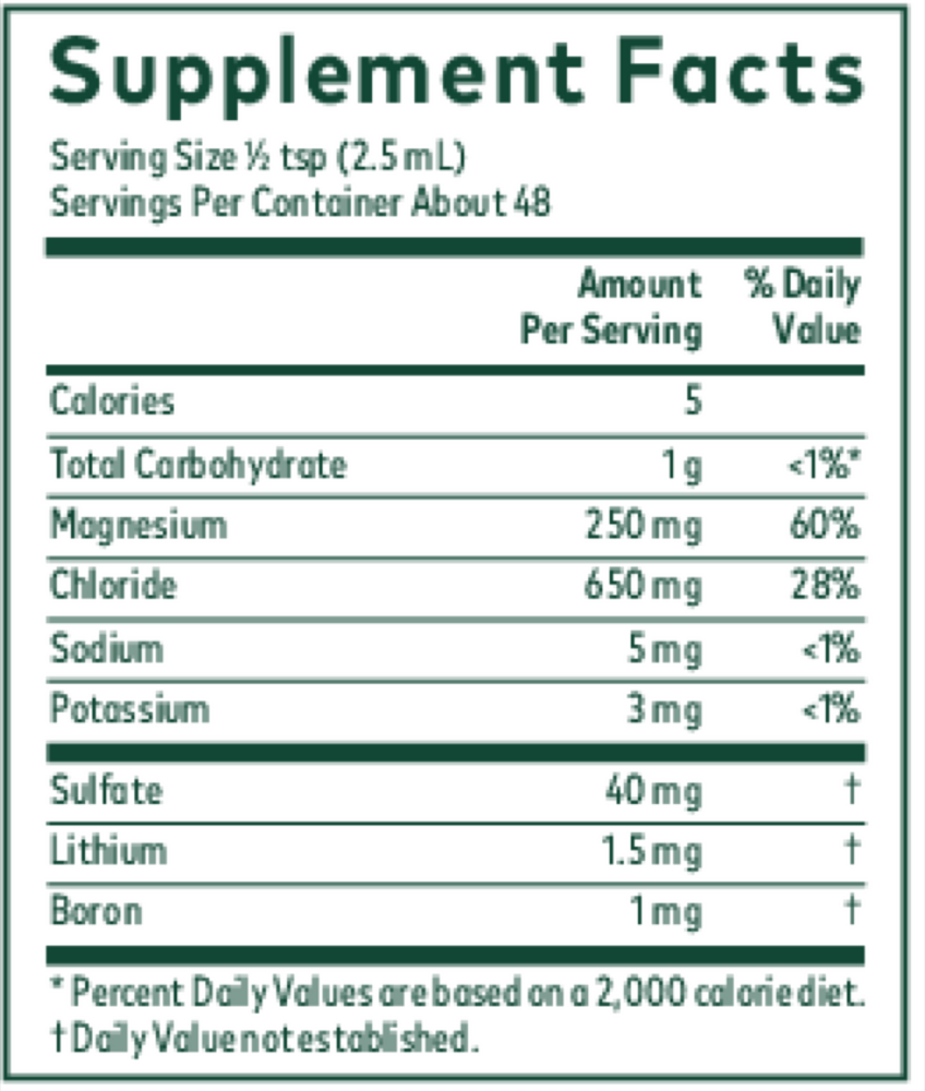 Liquid Magnesium with Trace Minerals Supplement Facts Label