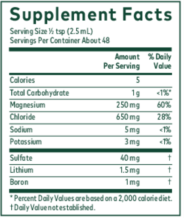 Liquid Magnesium with Trace Minerals Supplement Facts Label