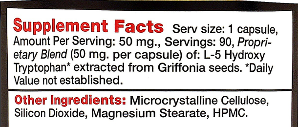 Griffonex 5-HTP Supplement Facts Label