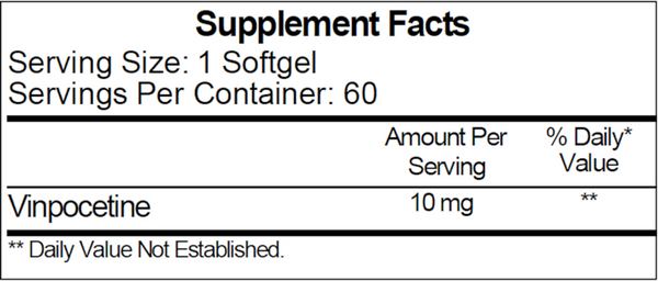Vinpocetine 10 mg Supplement Facts Label
