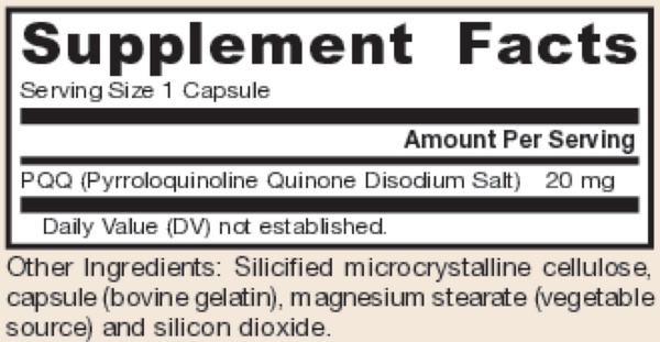 PQQ Supplement Facts Label