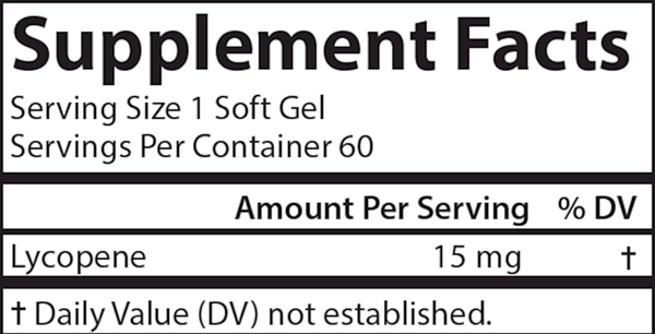 Lycopene 15 mg Supplement Facts Label