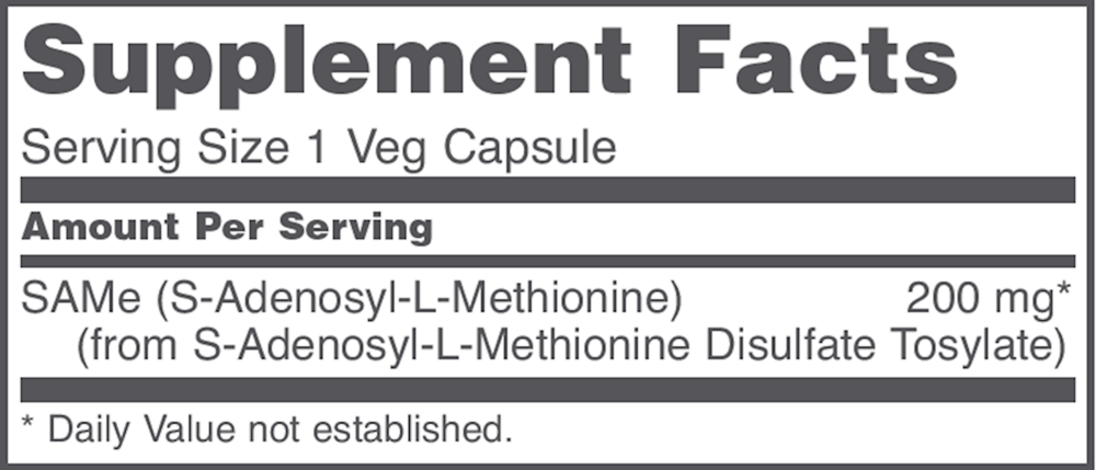 SAMe 200 mg Supplement Facts Label