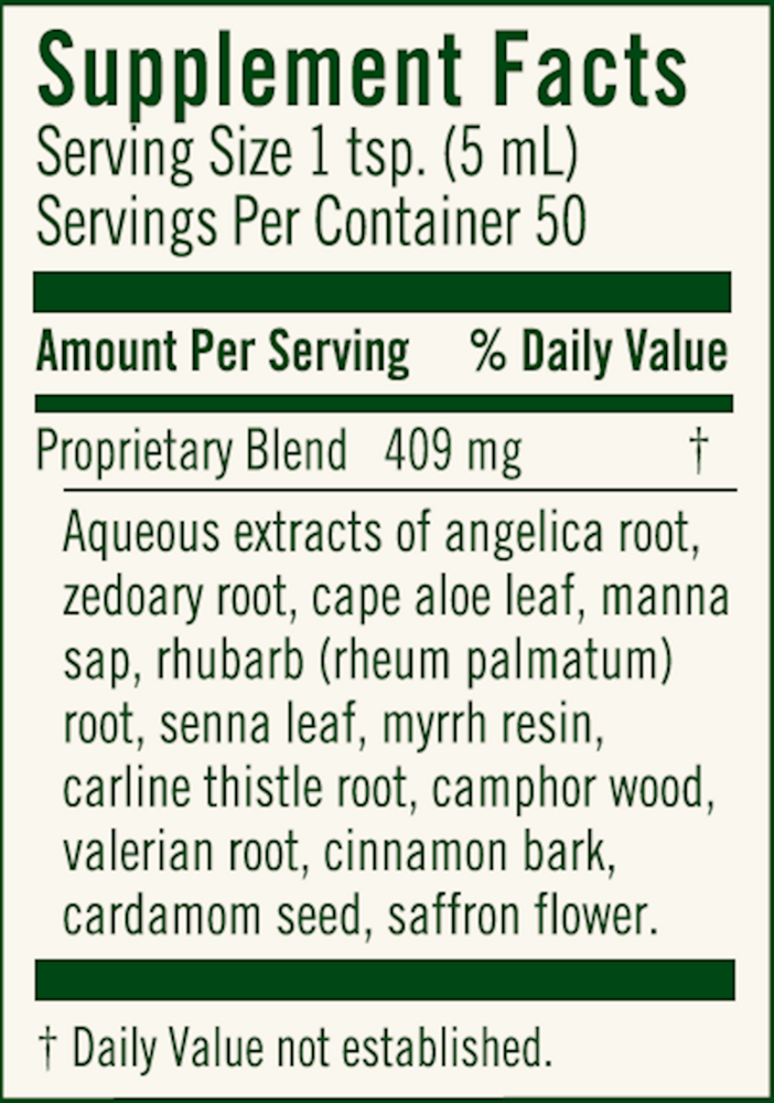Swedish Bitters Non-Alcohol Supplement Facts Label