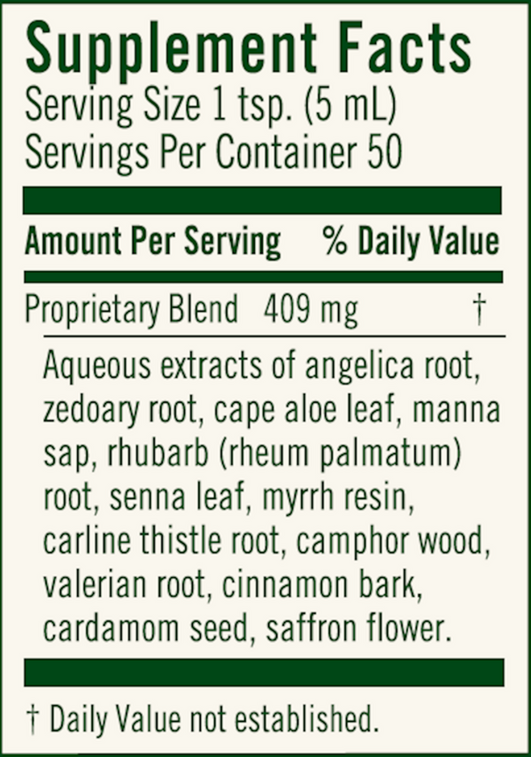 Swedish Bitters Non-Alcohol Supplement Facts Label