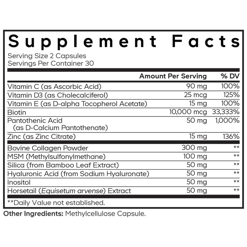 Amen Hair Supplement Facts Label