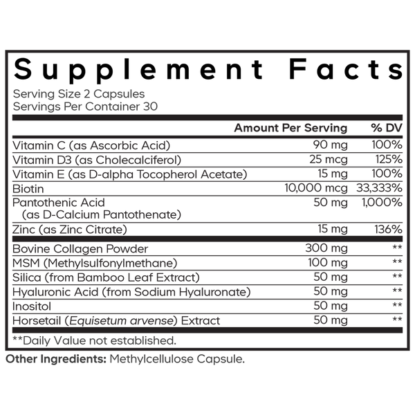 Amen Hair Supplement Facts Label