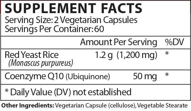 Red Yeast Rice Supplement Facts Label