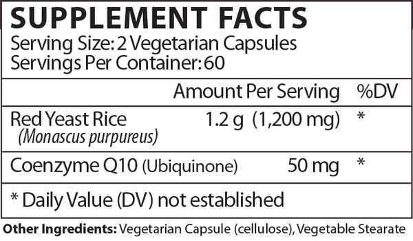 Red Yeast Rice Supplement Facts Label
