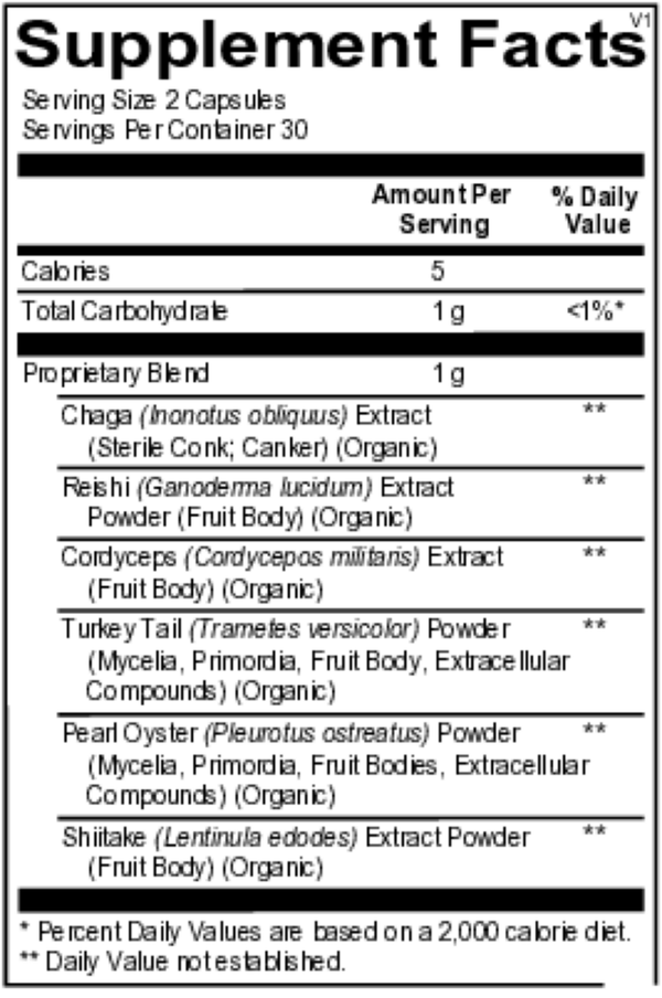 MycoActive Supplement Facts Label