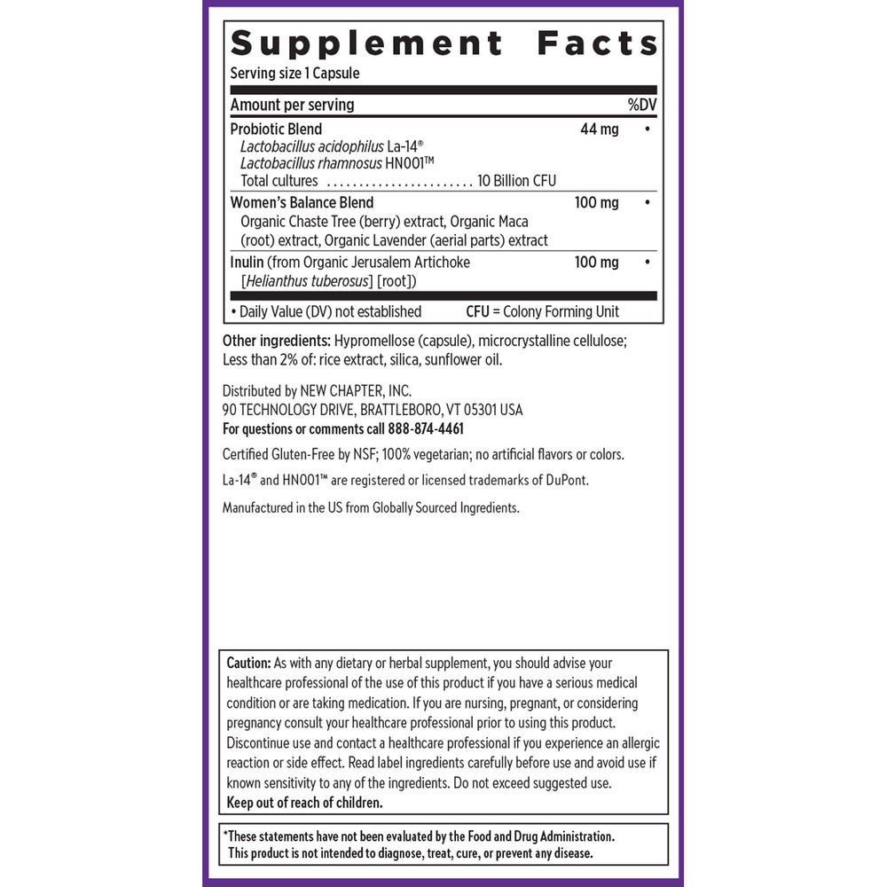 Women's Daily Probiotic Supplement Facts Label