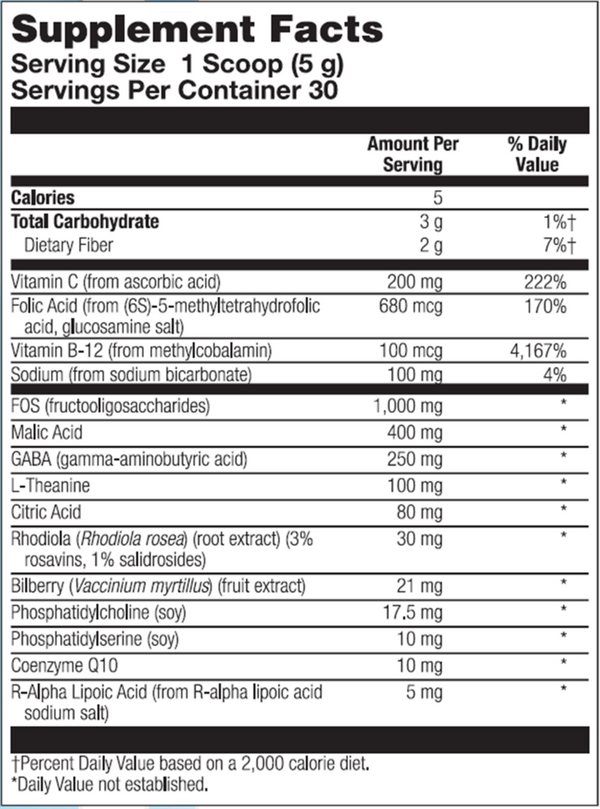 Focus Fizz Supplement Facts Label