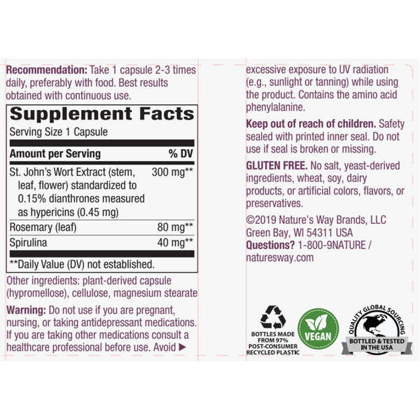 St. John's Wort 90 Caps Supplement Facts Label