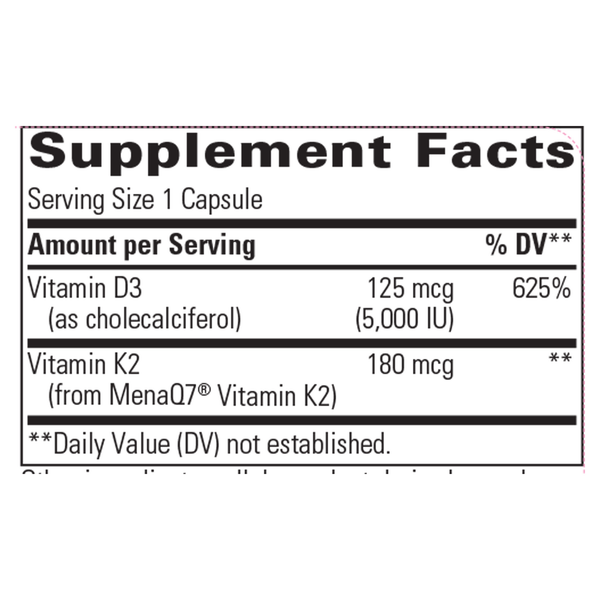 K2 + D3 Supplement Facts Label