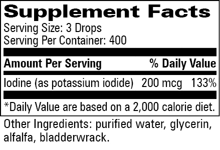 Organo Iodine Drops™ Supplement Facts Label