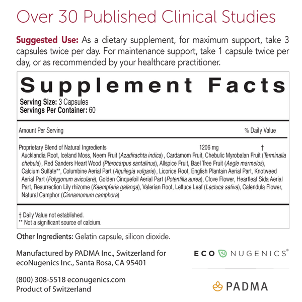 Padma Basic Supplement Facts Label