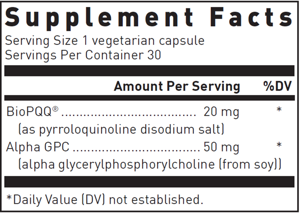 PQQ Plus Supplement Facts Label