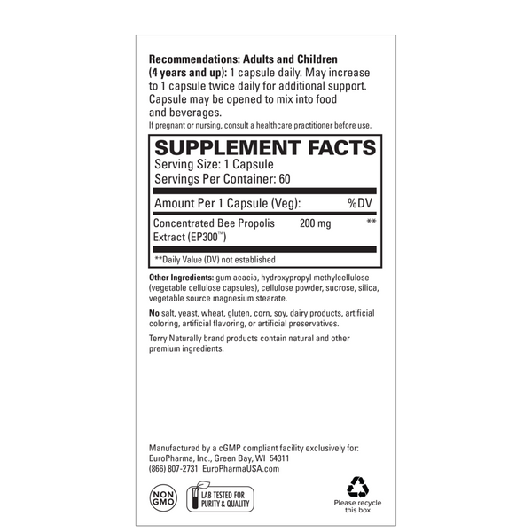 Propolis Extract Supplement Facts Label