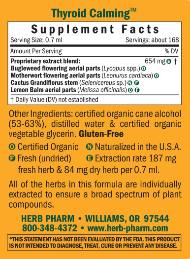 Thyroid Calming Compound Supplement Facts Label
