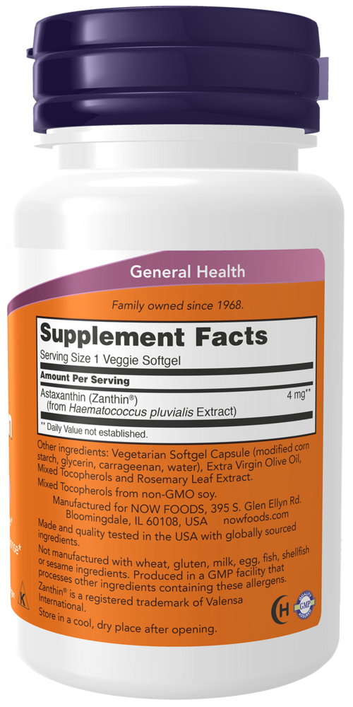 Astaxanthin 4 mg - 60 Softgels Supplement Facts Label