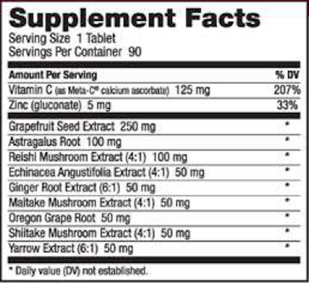 DefensePlus Supplement Facts Label