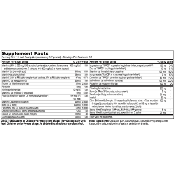 VitaSpectrum Powder Berry-Pomegranate Supplement Facts Label