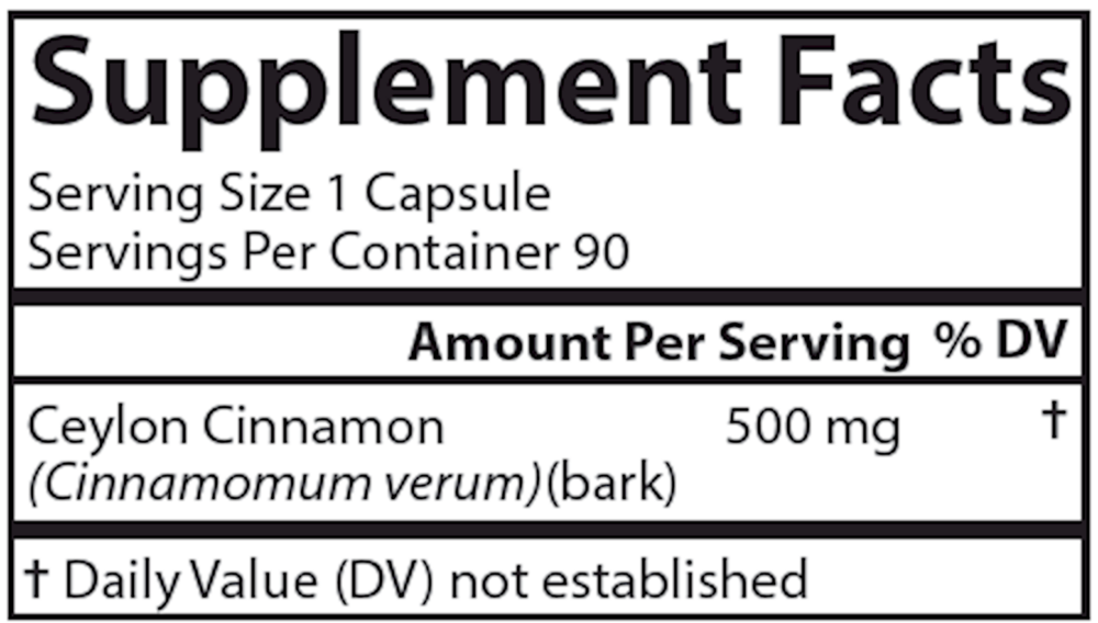 Ceylon Cinnamon Supplement Facts Label