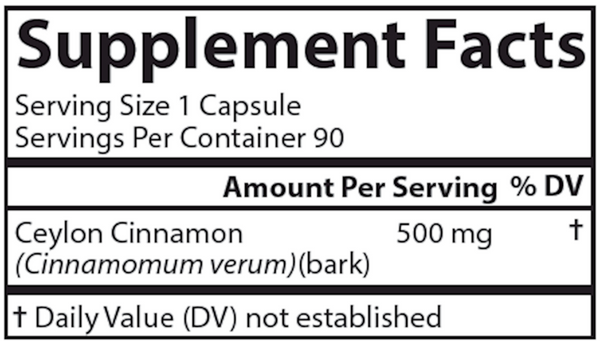 Ceylon Cinnamon Supplement Facts Label