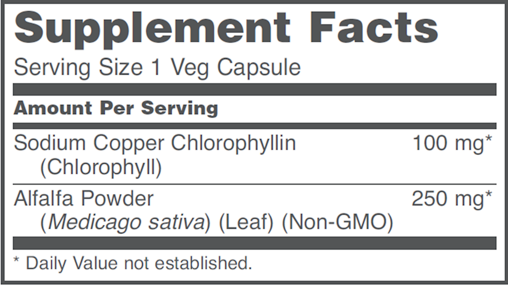 Chlorophyll Supplement Facts Label