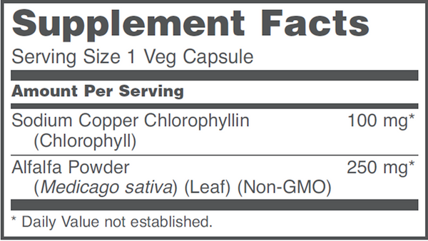 Chlorophyll Supplement Facts Label