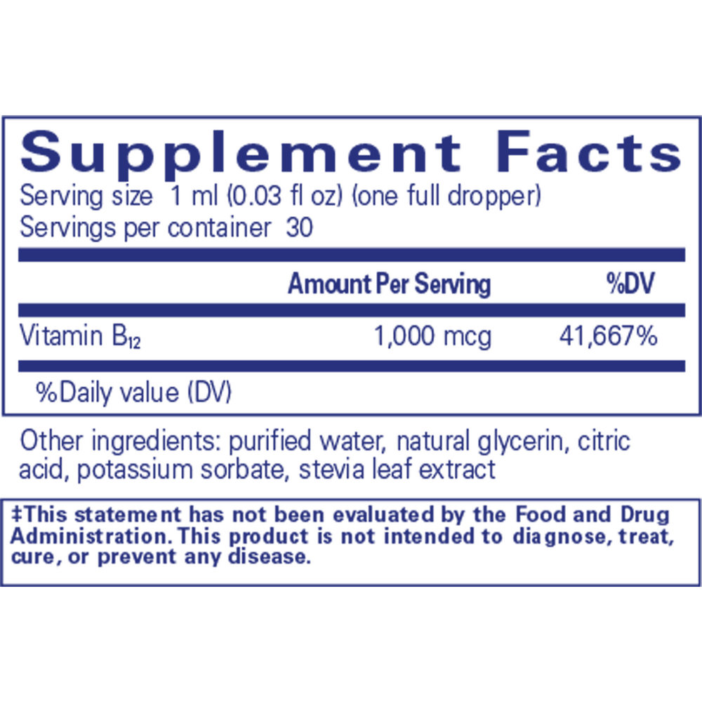 B12 - LIQUID Supplement Facts Label