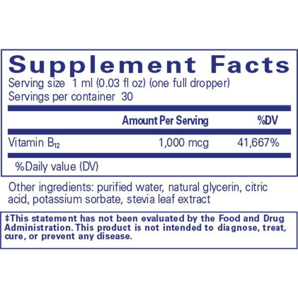 B12 - LIQUID Supplement Facts Label