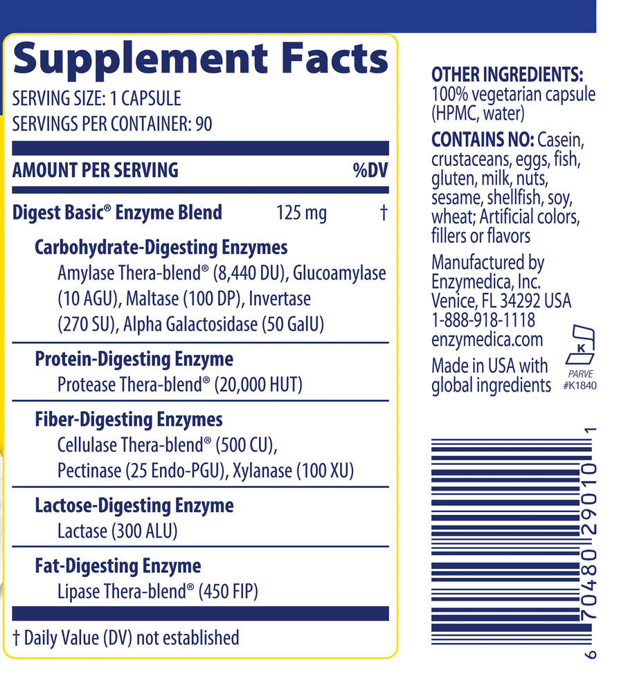 Digest Basic Supplement Facts Label