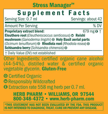 Stress Manager (Adapt. Compound) Supplement Facts Label