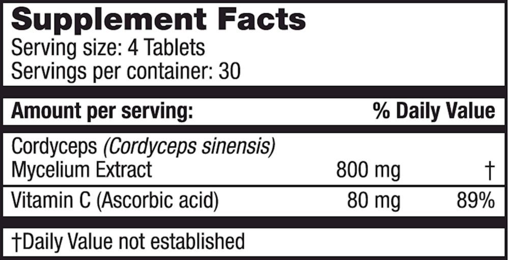 Super Cordyceps Supplement Facts Label